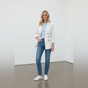 J.Jill Linen Stretch Double Breasted Blazer Pink Stripe‎ XS